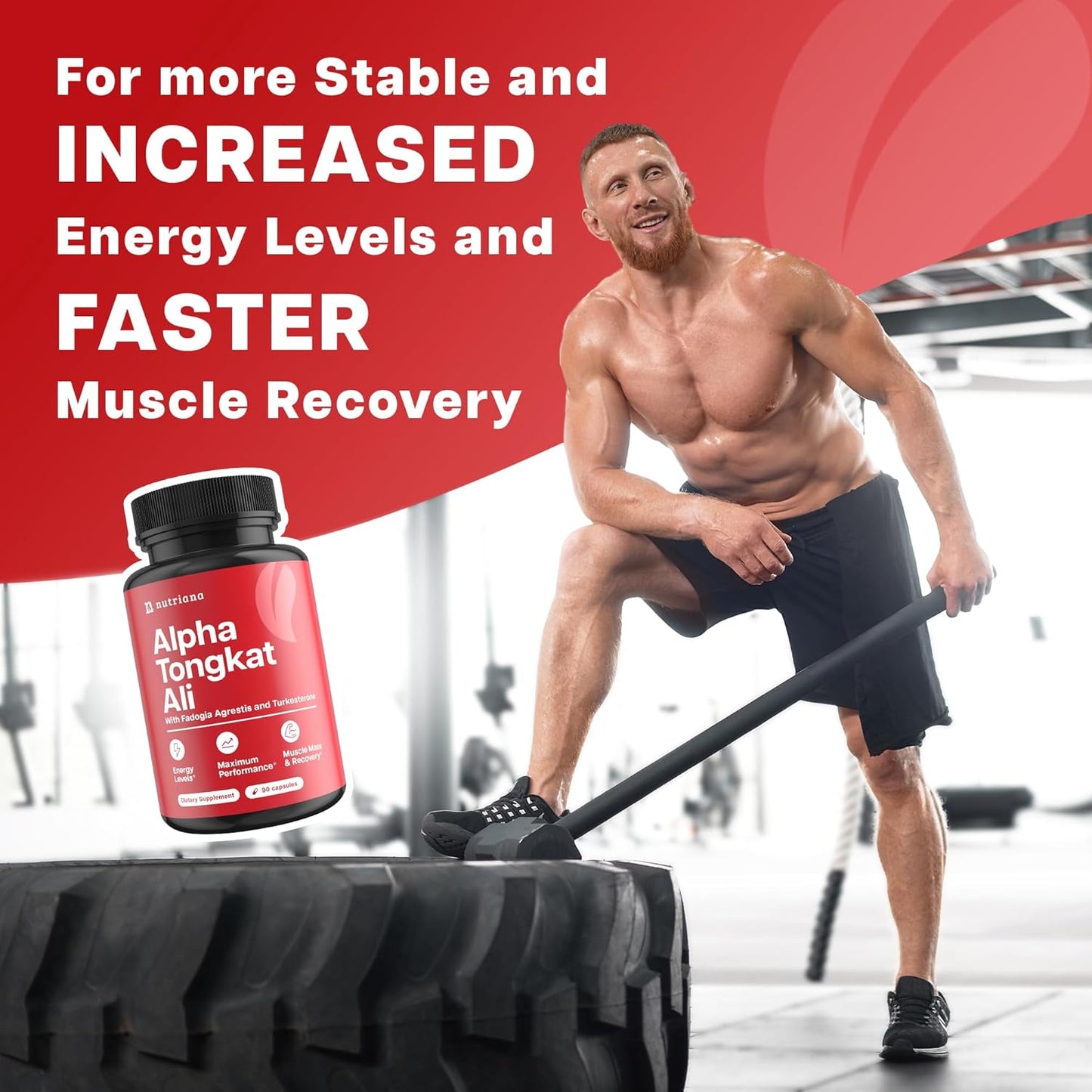 Energy Boosting Complex for Men - Nutriana Longjack Tongkat Ali Fadogia Agrestis & Turkesterone - 90 Capsules, 600mg