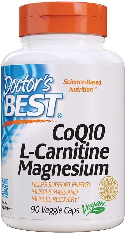 Energy Boosting CoQ10, L-Carnitine, Magnesium Blend for Muscle Recovery - 90 Veggie Caps