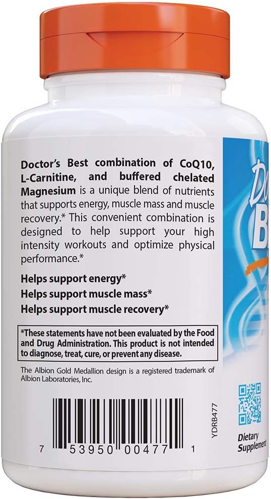 Energy Boosting CoQ10, L-Carnitine, Magnesium Blend for Muscle Recovery - 90 Veggie Caps