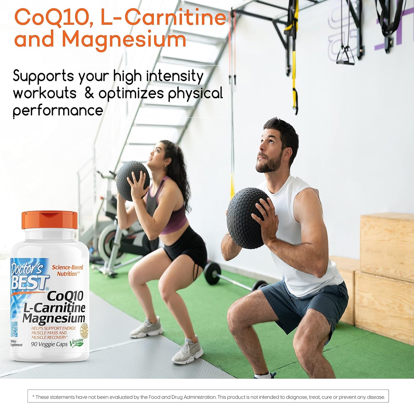 Energy Boosting CoQ10, L-Carnitine, Magnesium Blend for Muscle Recovery - 90 Veggie Caps