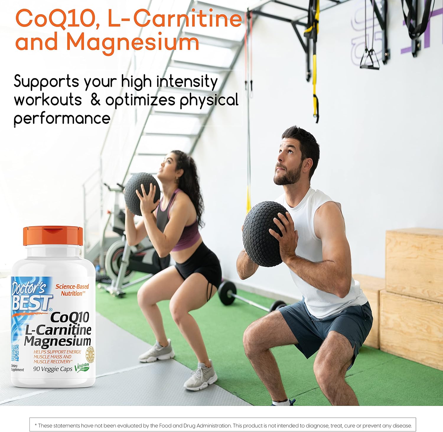 Energy Boosting CoQ10, L-Carnitine, Magnesium Blend for Muscle Recovery - 90 Veggie Caps