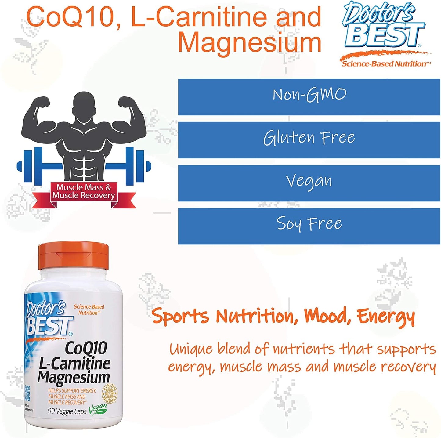 Energy Boosting CoQ10, L-Carnitine, Magnesium Blend for Muscle Recovery - 90 Veggie Caps