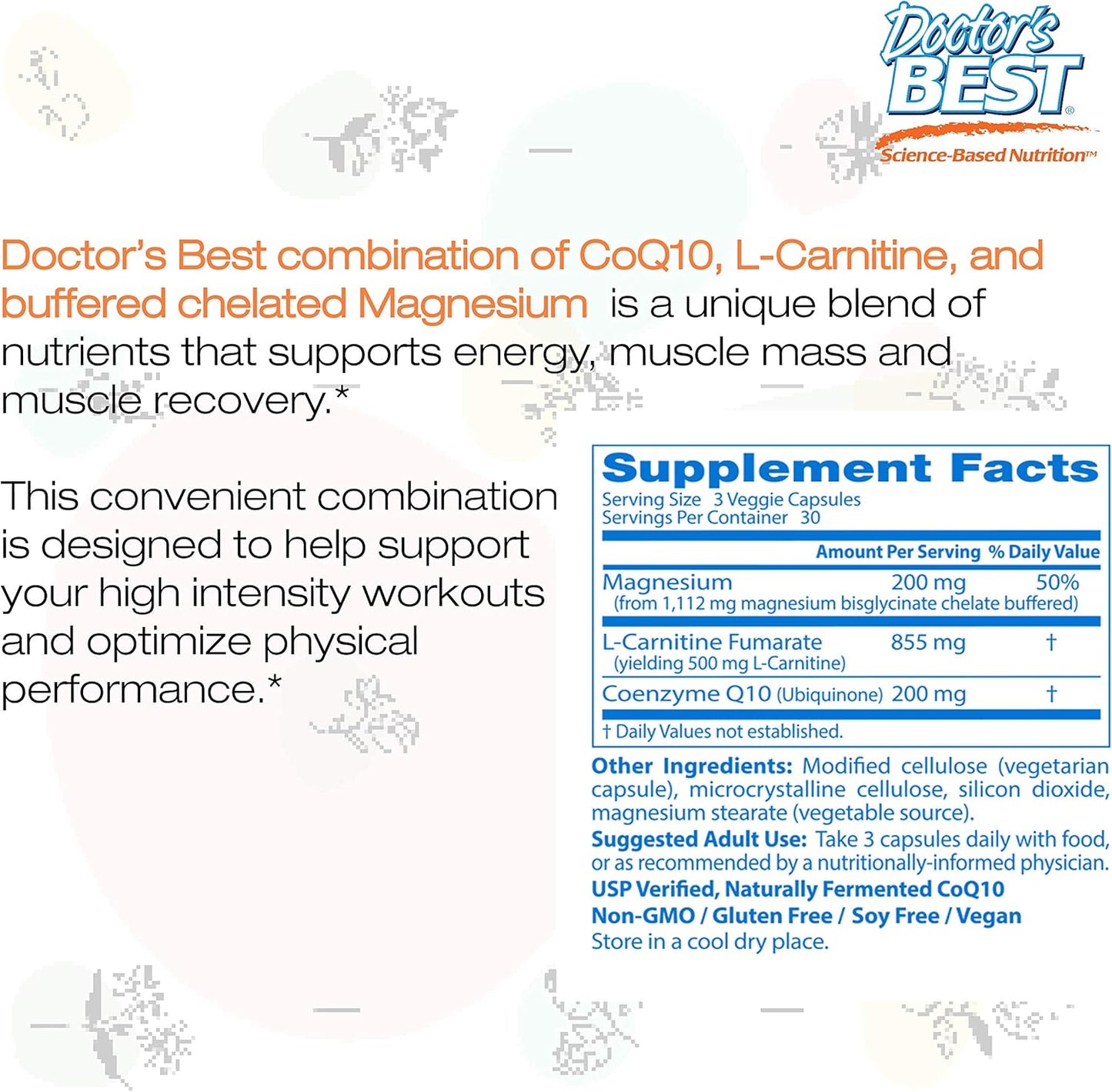 Energy Boosting CoQ10, L-Carnitine, Magnesium Blend for Muscle Recovery - 90 Veggie Caps