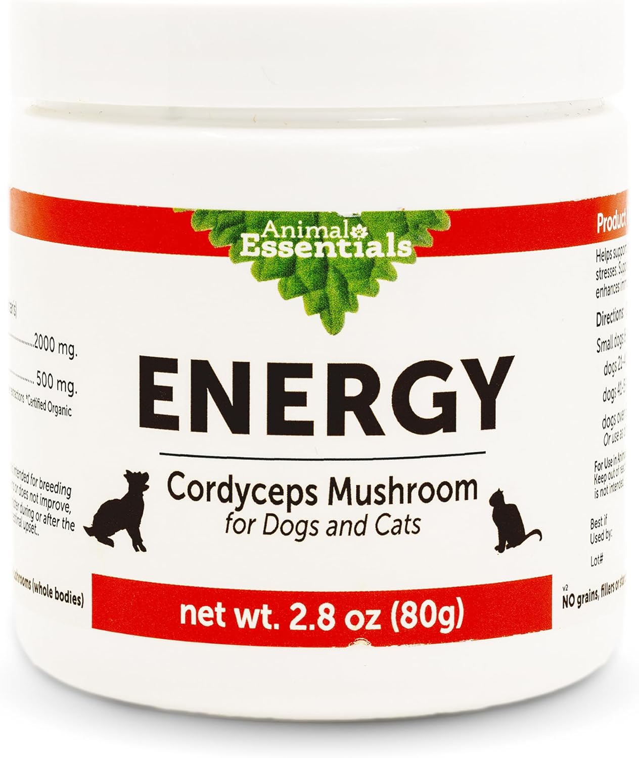 Energy-Boosting Cordyceps Mushroom Supplement for Pets - Enhances Stamina & Respiratory Health, Antioxidant Support - 2.8 Oz
