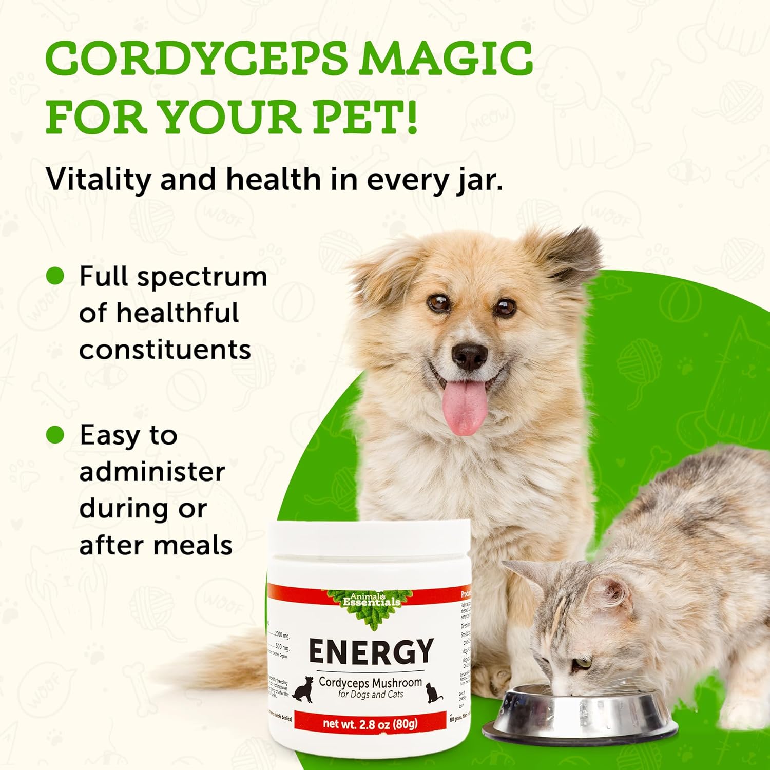 Energy-Boosting Cordyceps Mushroom Supplement for Pets - Enhances Stamina & Respiratory Health, Antioxidant Support - 2.8 Oz