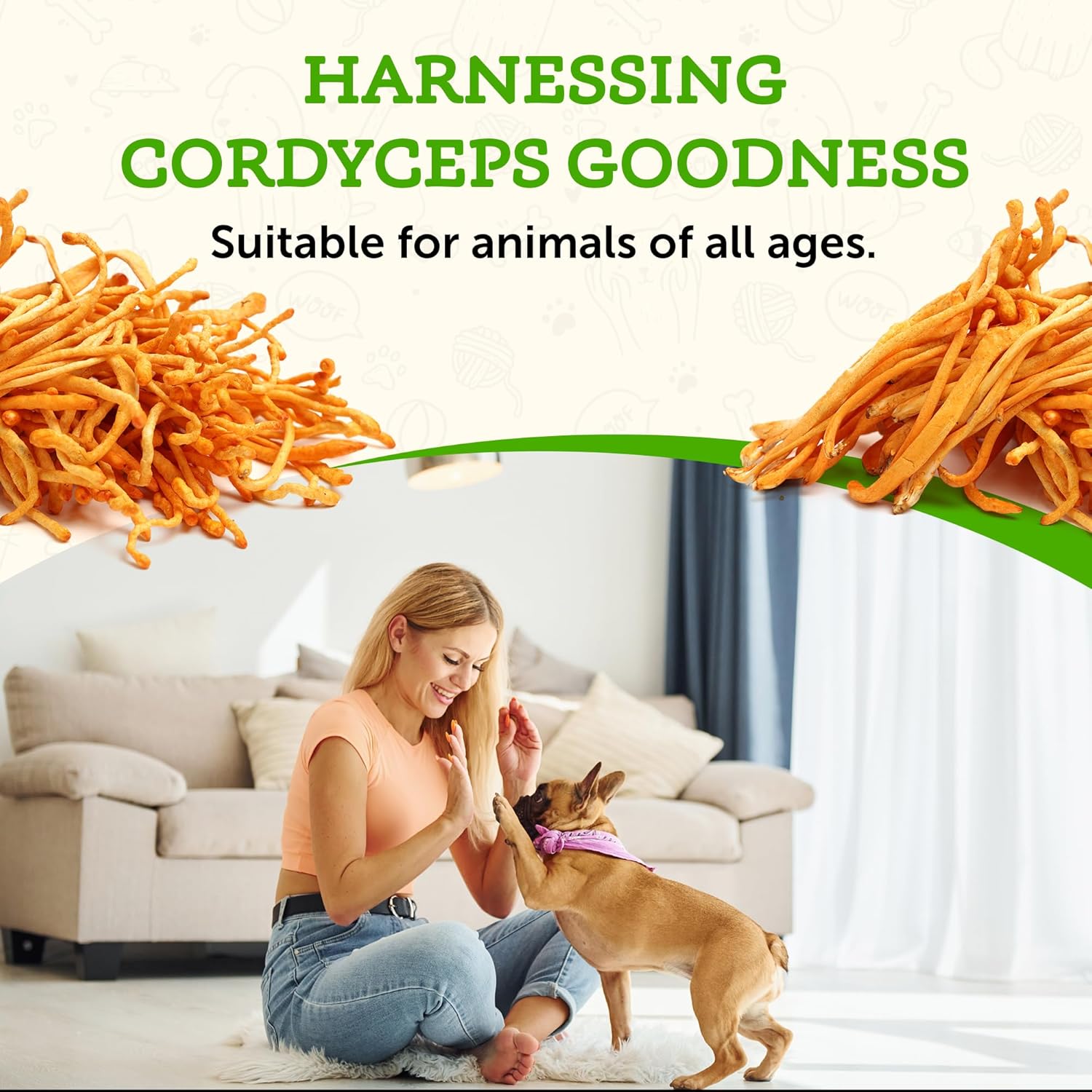 Energy-Boosting Cordyceps Mushroom Supplement for Pets - Enhances Stamina & Respiratory Health, Antioxidant Support - 2.8 Oz