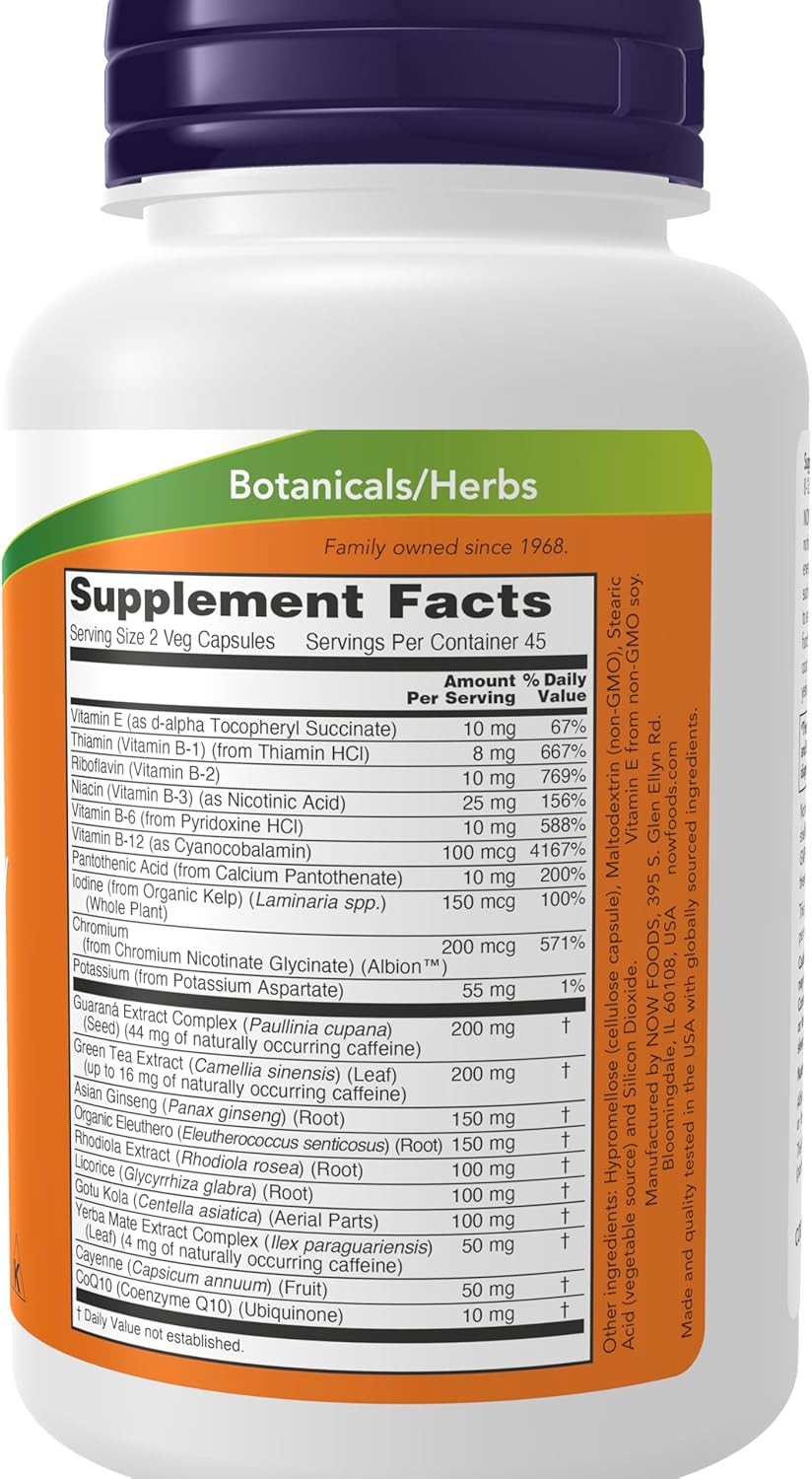 Energy Boosting Dietary Supplement with B Vitamins, Green Tea, Ginseng, and Rhodiola - 90 Capsules by NOW Foods