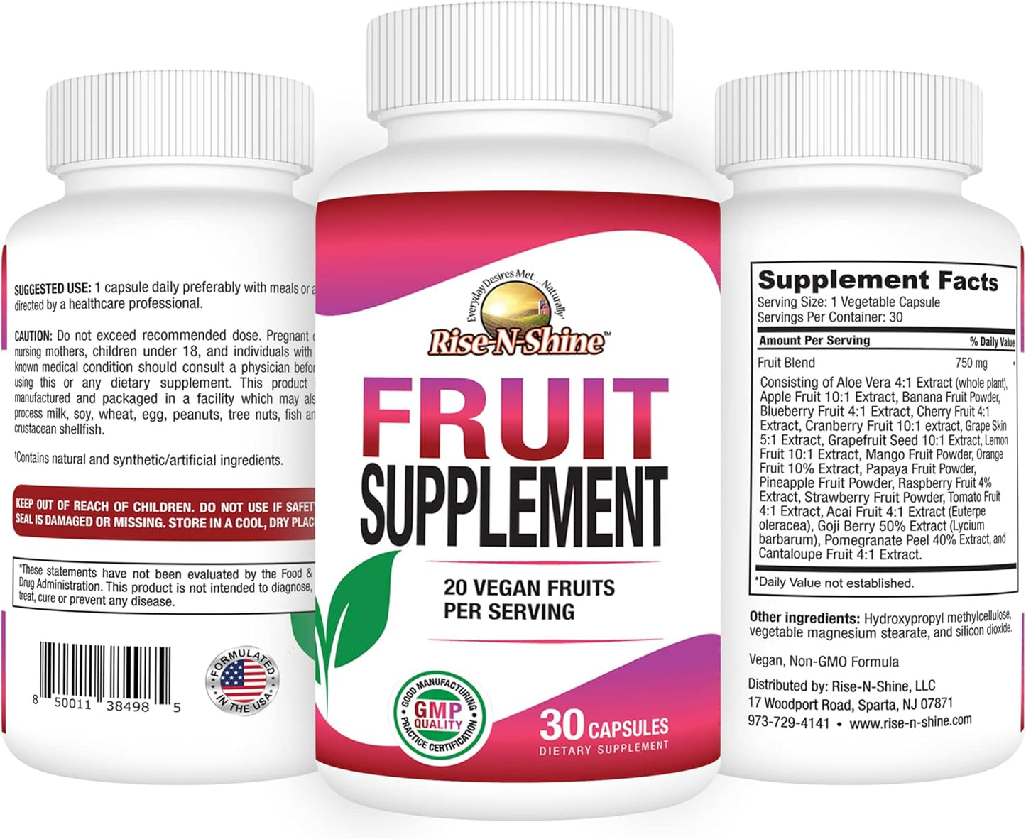 Energy-Boosting Fruit Supplement - 20 Fruit Blend Vitamins for Men & Women - 30 Day Supply - 30 Capsules
