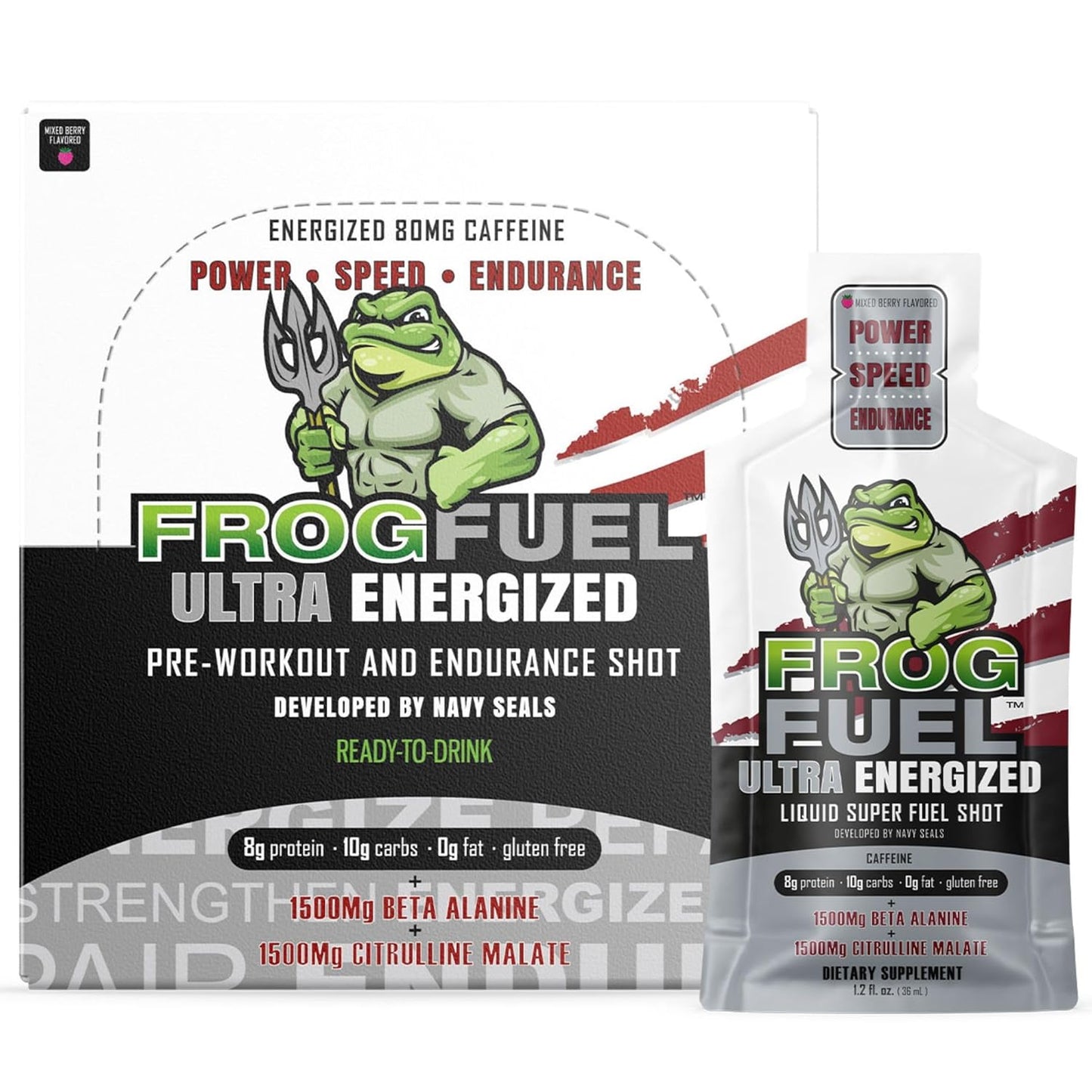 Energy-Boosting Pre Workout Shot & Gel with Caffeine, Beta Alanine, Protein, and Electrolytes - Berry Flavor, 24 Pack of 1.2 oz Packets