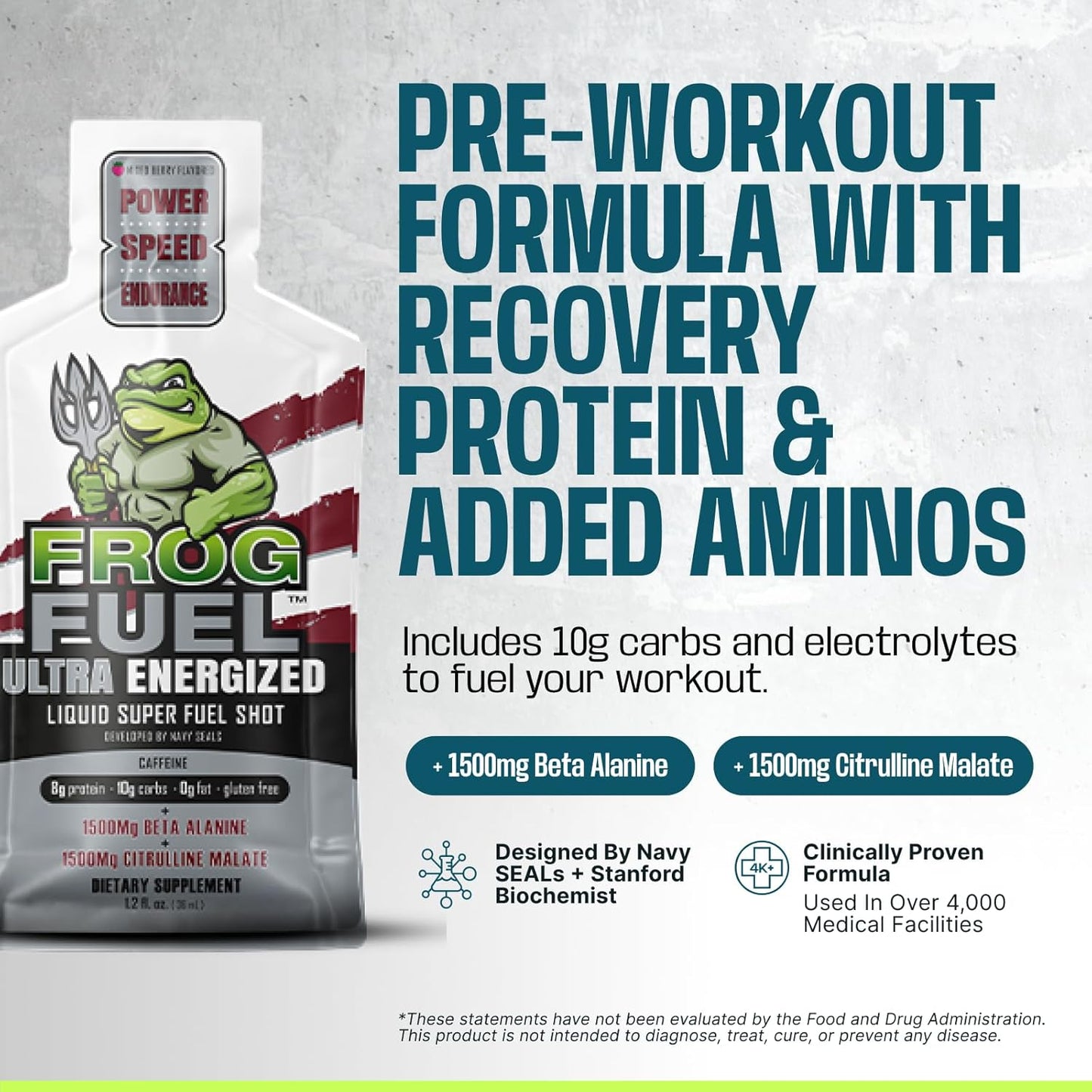 Energy-Boosting Pre Workout Shot & Gel with Caffeine, Beta Alanine, Protein, and Electrolytes - Berry Flavor, 24 Pack of 1.2 oz Packets
