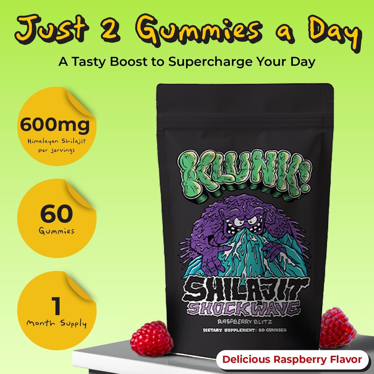 Energy-Boosting Shilajit Gummies with 18,000mg Himalayan Shilajit - Enhanced Stamina, Muscle Recovery, and 80+ Trace Minerals - Raspberry Flavor, 60 Gummies