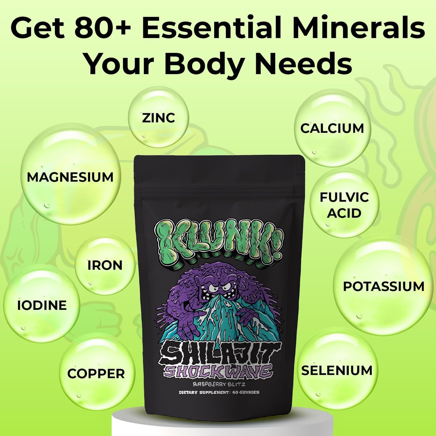 Energy-Boosting Shilajit Gummies with 18,000mg Himalayan Shilajit - Enhanced Stamina, Muscle Recovery, and 80+ Trace Minerals - Raspberry Flavor, 60 Gummies