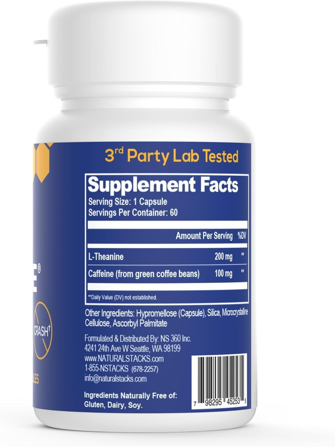 Energy-Boosting Smart Caffeine Pills with L-Theanine - Natural Stack for Focus and Alertness - Non-Jittery Formula - 60 Capsules