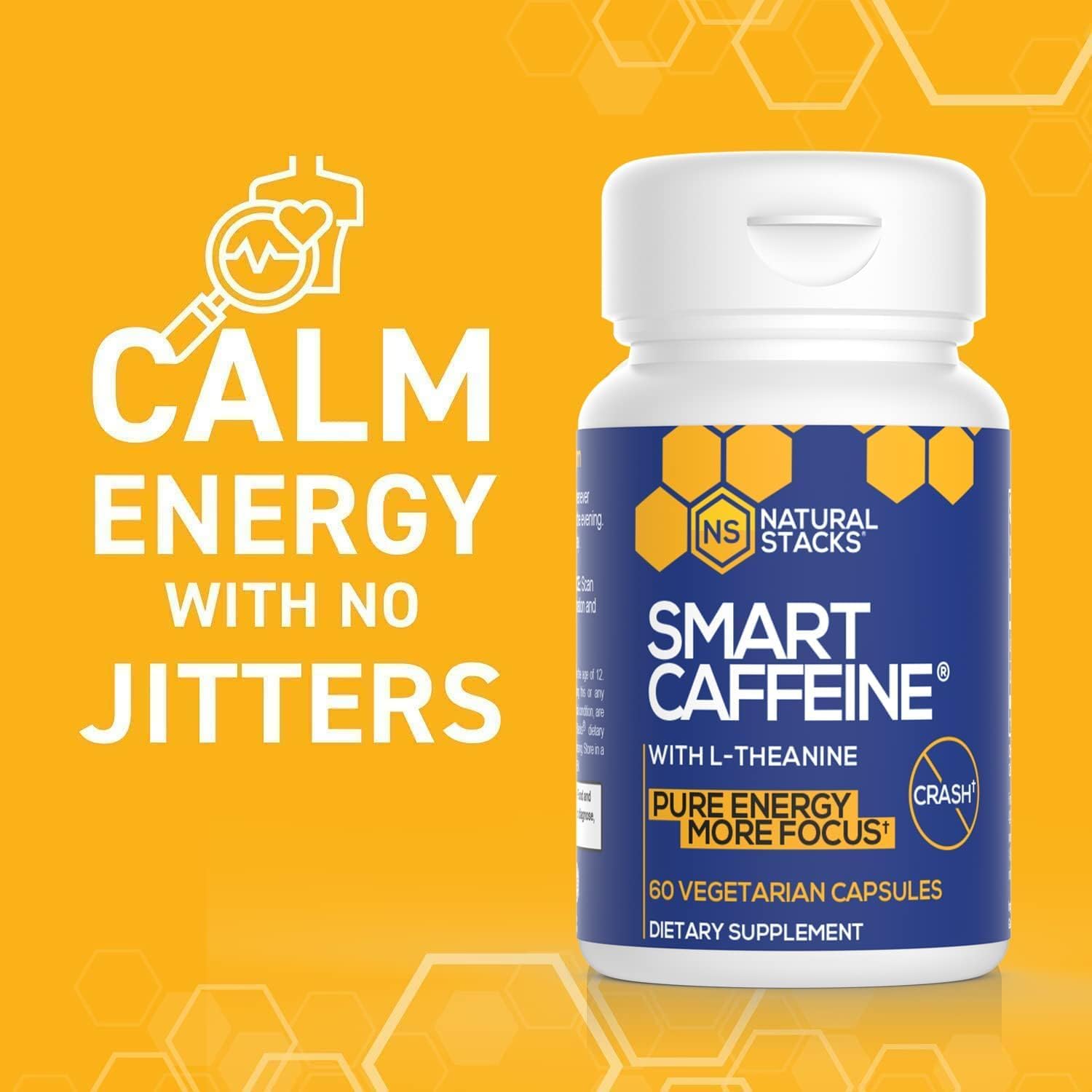 Energy-Boosting Smart Caffeine Pills with L-Theanine - Natural Stack for Focus and Alertness - Non-Jittery Formula - 60 Capsules