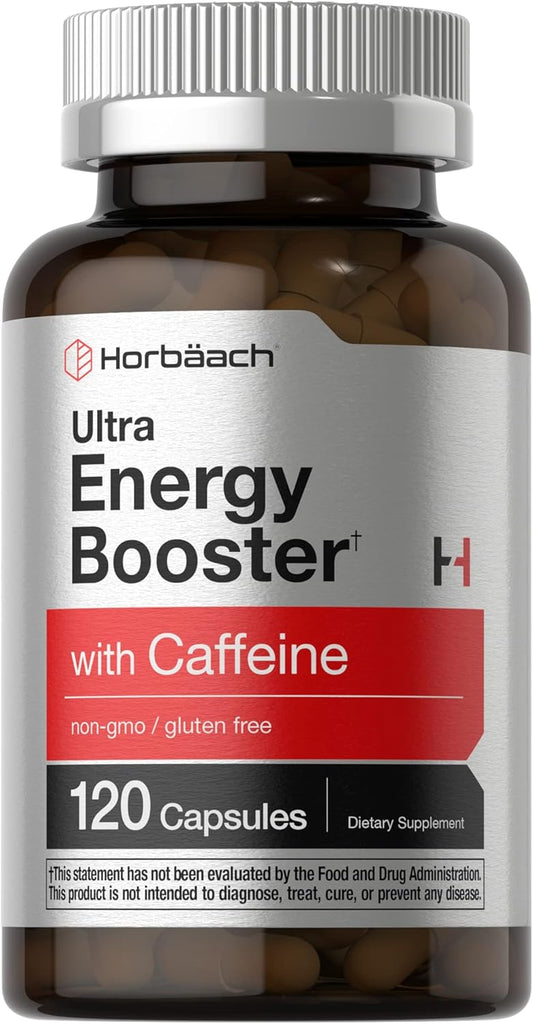 Energy Boosting Supplement with Caffeine, Ginseng, and Vitamin B12 - 120 Capsules | Non-GMO and Gluten Free