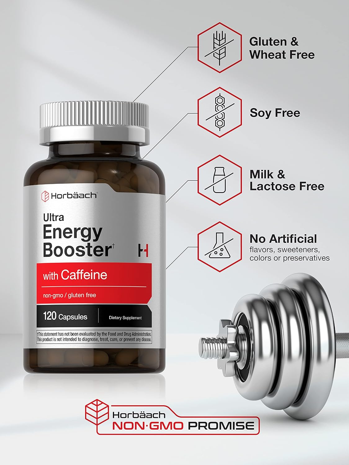 Energy Boosting Supplement with Caffeine, Ginseng, and Vitamin B12 - 120 Capsules | Non-GMO and Gluten Free