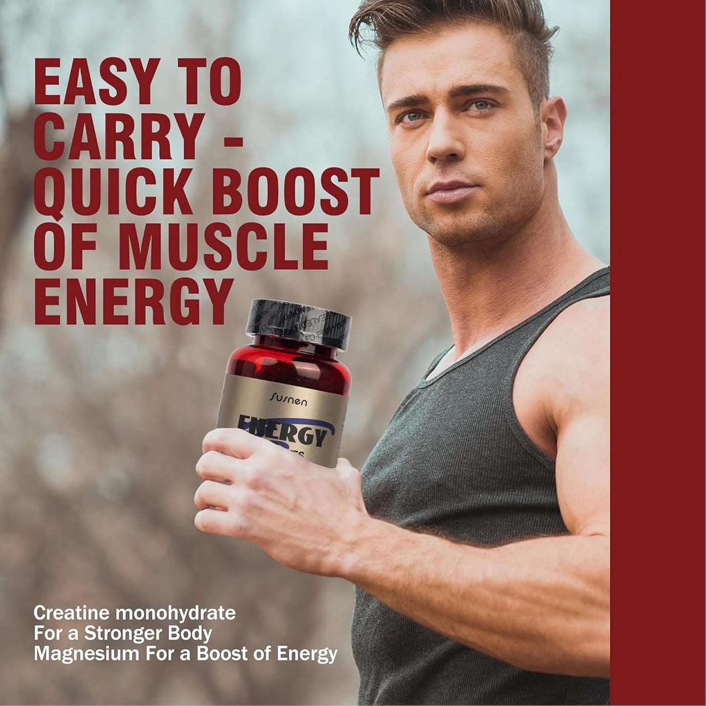 Energy Boosting Vegan Blueberry Gummies with 5g Creatine Monohydrate - Muscle Builder Pre-Workout Supplement with L-Taurine and Vitamin B12, 60 Gummies Sugar-Free Formula