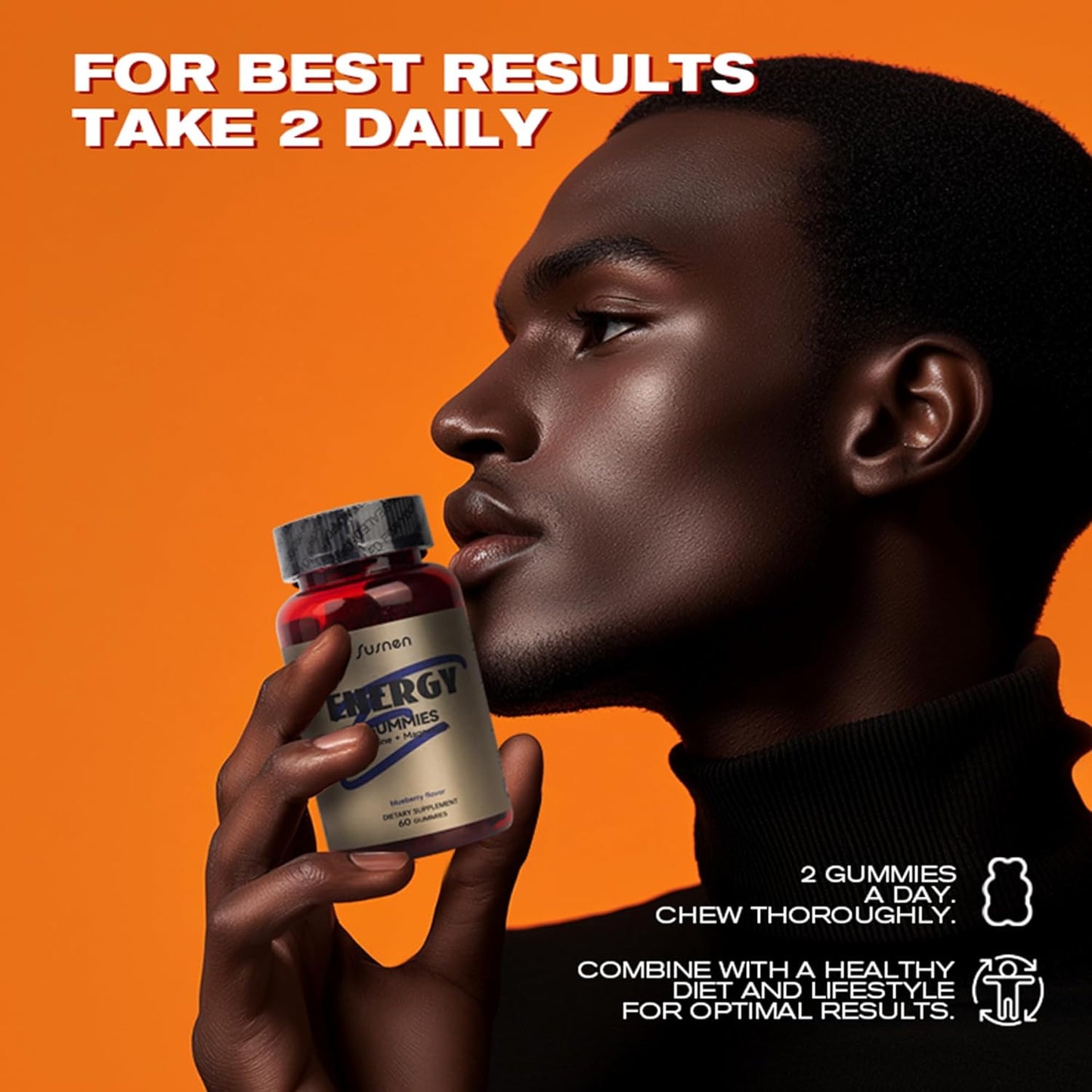 Energy Boosting Vegan Blueberry Gummies with 5g Creatine Monohydrate - Muscle Builder Pre-Workout Supplement with L-Taurine and Vitamin B12, 60 Gummies Sugar-Free Formula