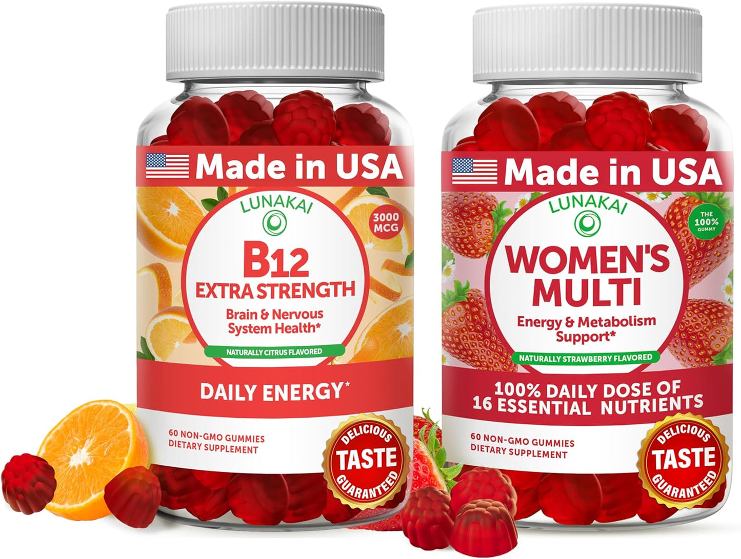 Energy-Boosting Women's Multivitamin Gummies Bundle with High-Absorption Vitamin B12 - 30 Days Supply of Essential Nutrients
