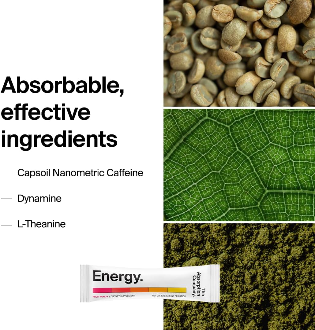 Energy Drink Powder Mix Packets with 150mg Natural Caffeine and Liposomal Immune Support - Fruit Punch Flavor 28 Sticks for Clean Energy Boosting and Fighting Fatigue