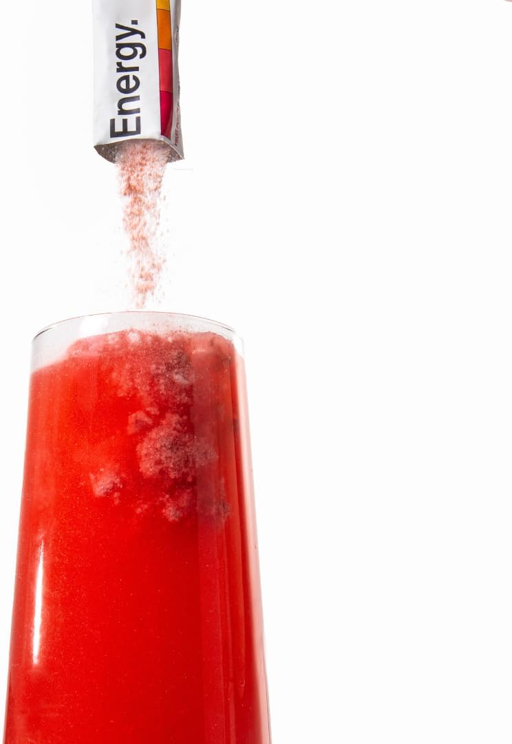 Energy Drink Powder Mix Packets with 150mg Natural Caffeine and Liposomal Immune Support - Fruit Punch Flavor 14 Sticks for Clean Energy Boost and Fatigue Relief