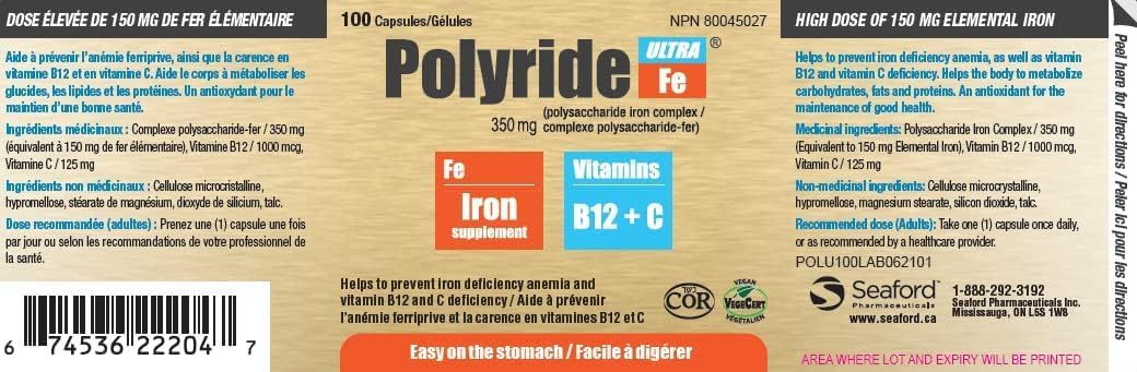 Energy Support Iron Supplement with Vitamin C and B12 - 350mg Polysaccharide Complex - Treat Iron Deficiency Anemia - 100 Capsules