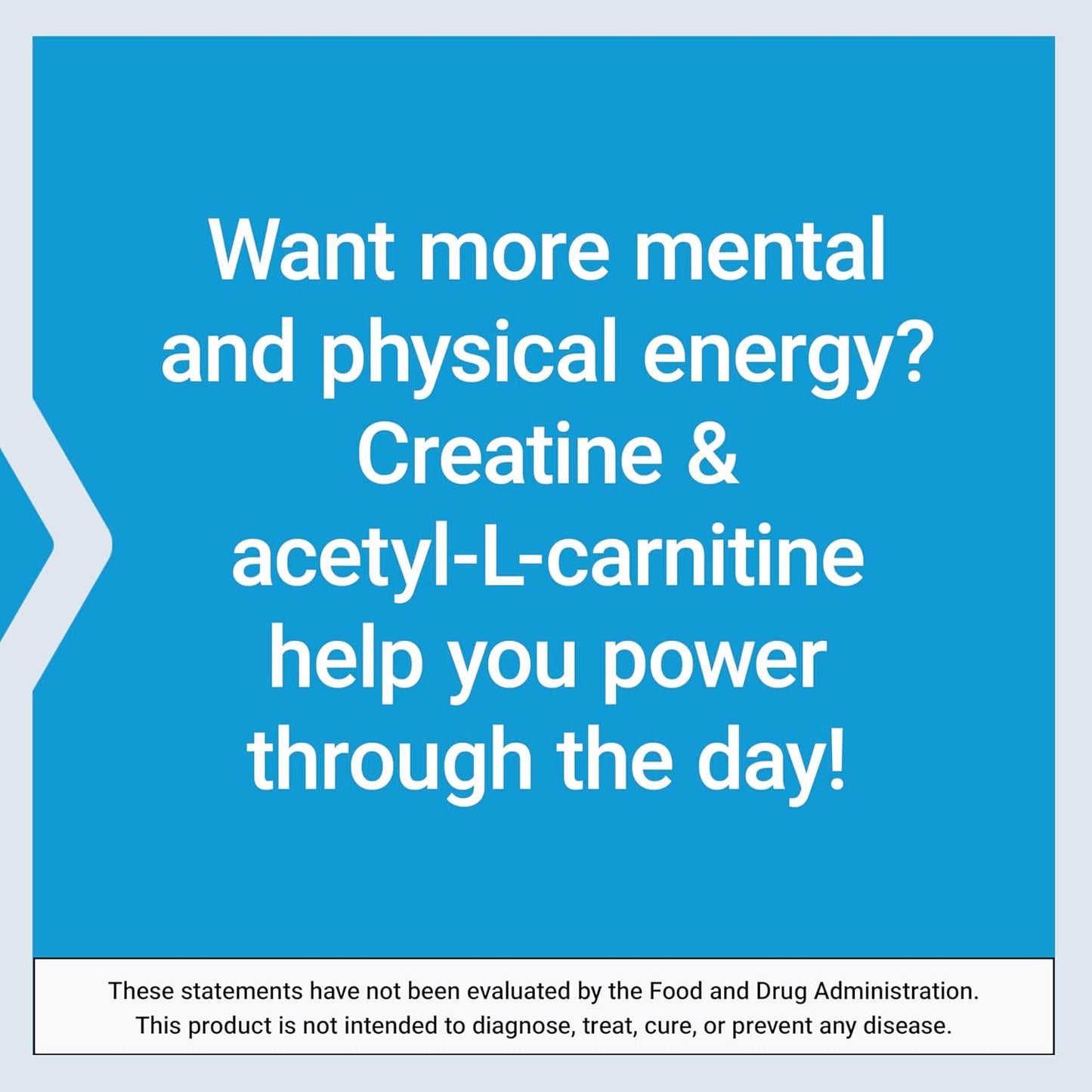Energy Support Supplement with Creatine Monohydrate & Acetyl-L-Carnitine - 30 Servings, Vegetarian & Non-GMO