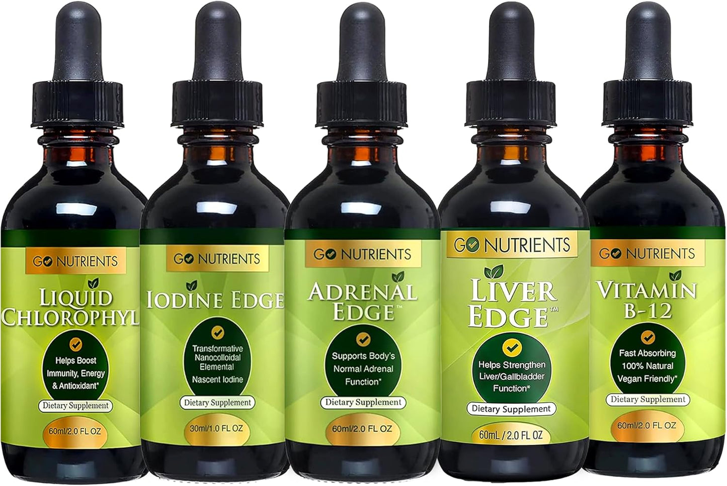 Energy & Vitality Bundle - Iodine Edge, Vitamin B12, Liquid Chlorophyll, Liver Edge - Supports Energy, Thyroid Health, Liver Detox, Cognitive Function & Overall Wellness