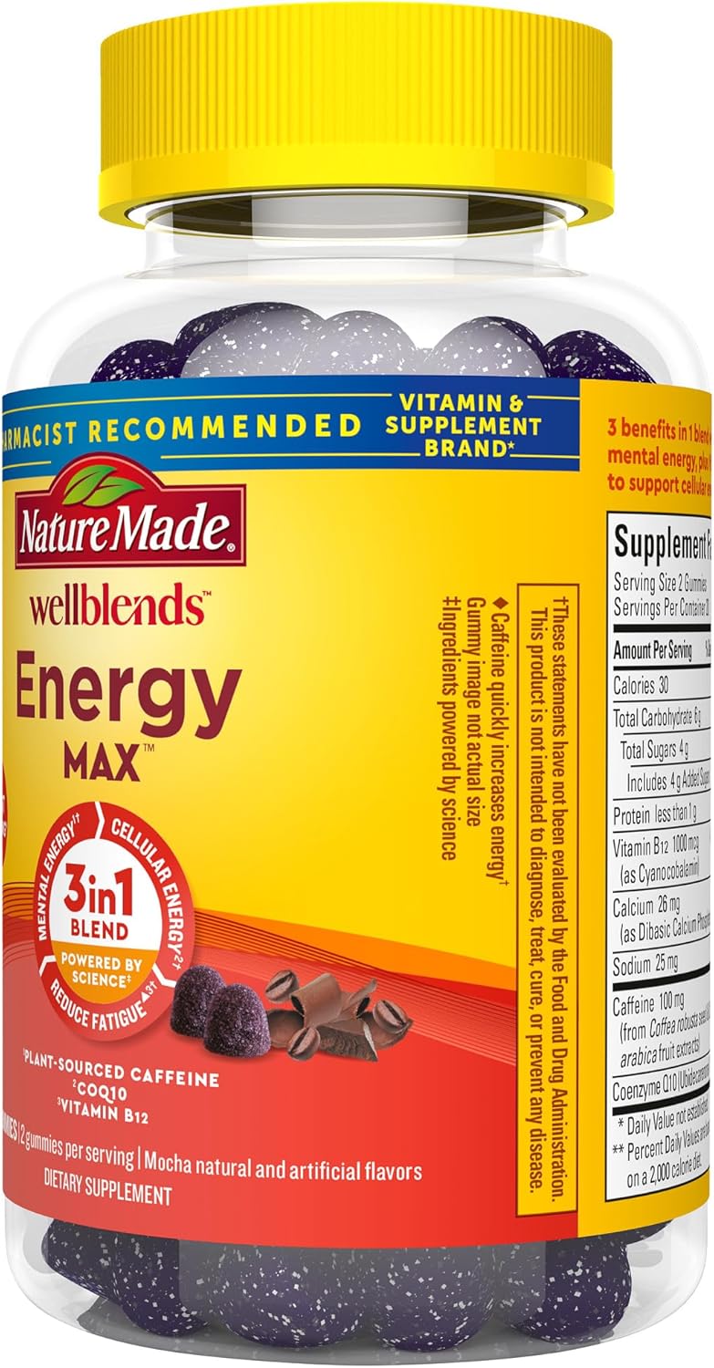 EnergyMAX Gummies with Caffeine, CoQ10, and Vitamin B12 for Fast-Acting Energy Support - 40 Gummies