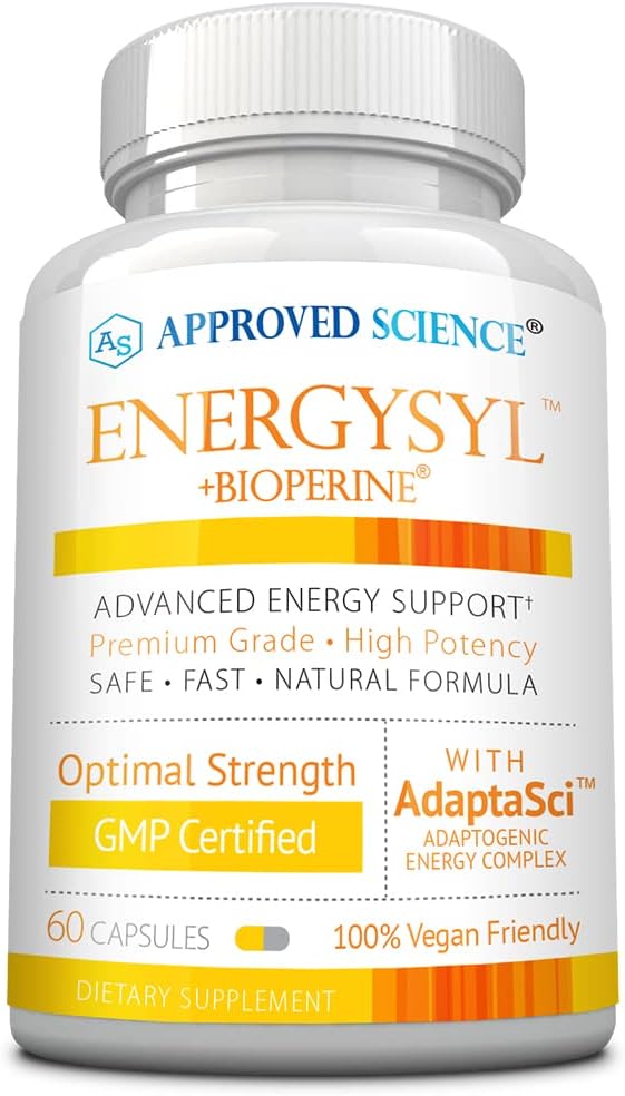 Energysyl Caffeine-Free Supplement with Adaptogens, B Vitamins, Bioperine - 1 Month Supply - 60 Capsules - USA Made