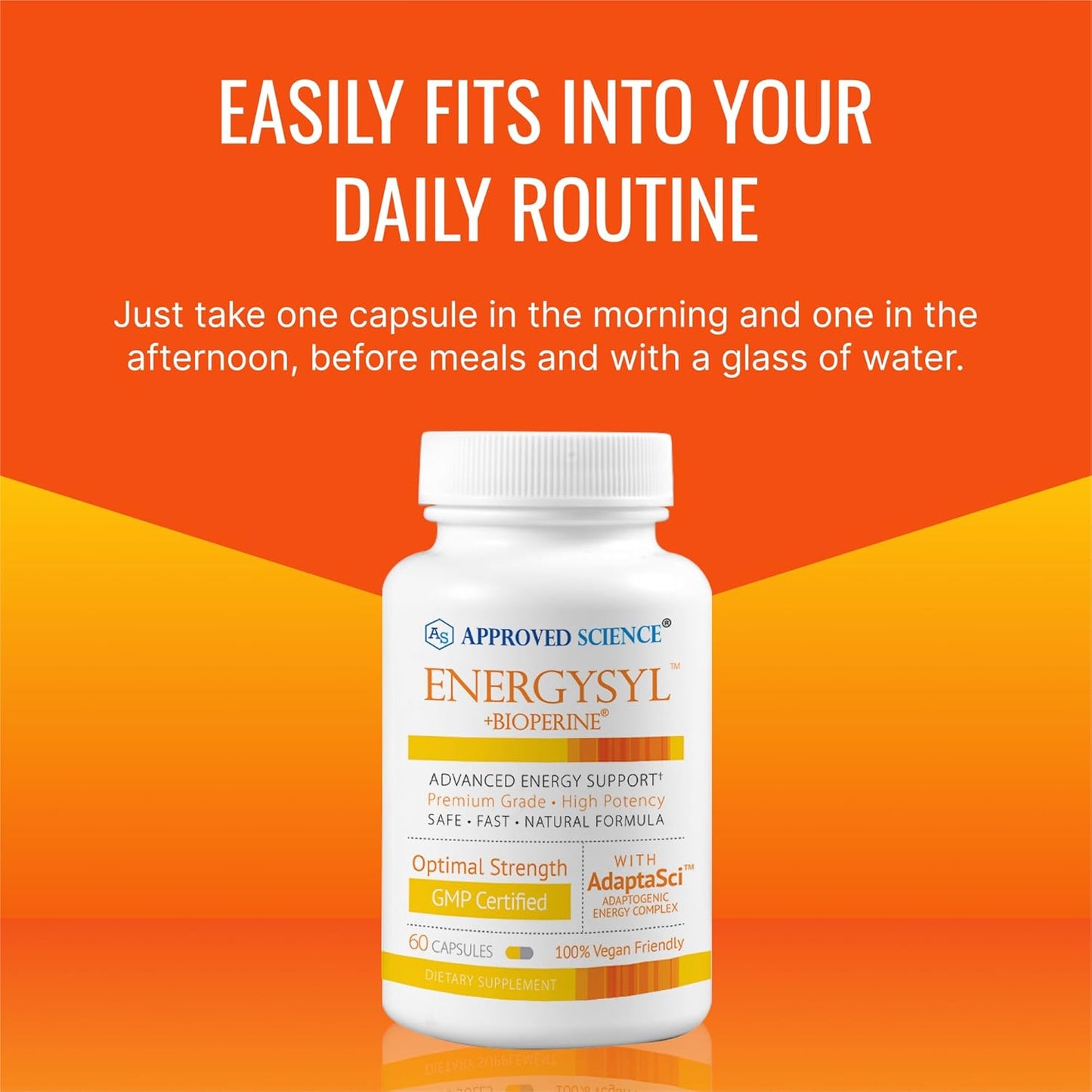 Energysyl Caffeine-Free Supplement with Adaptogens, B Vitamins, Bioperine - 1 Month Supply - 60 Capsules - USA Made