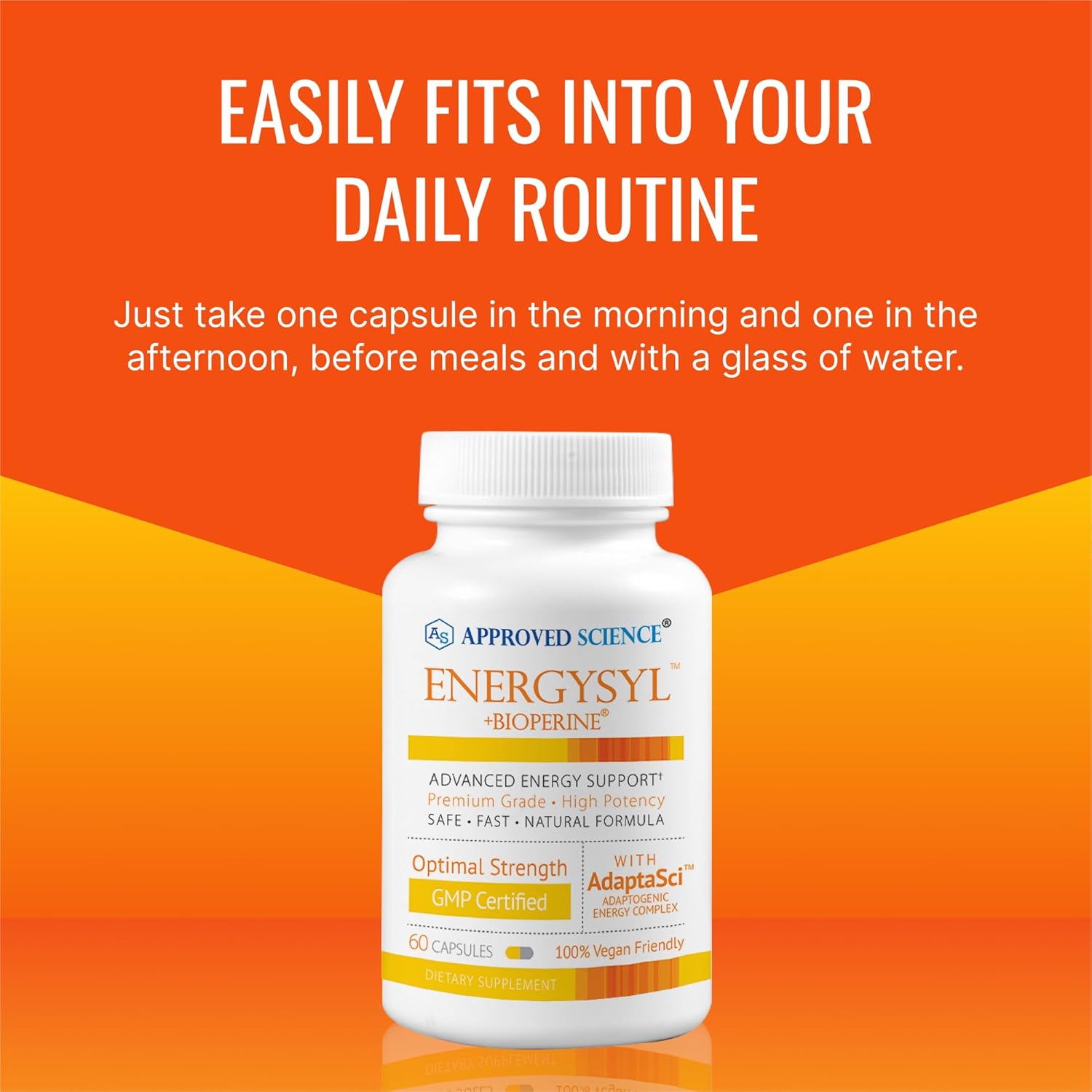 Energysyl Caffeine-Free Supplement with Adaptogens, B Vitamins, Bioperine - 1 Month Supply - 60 Capsules - USA Made