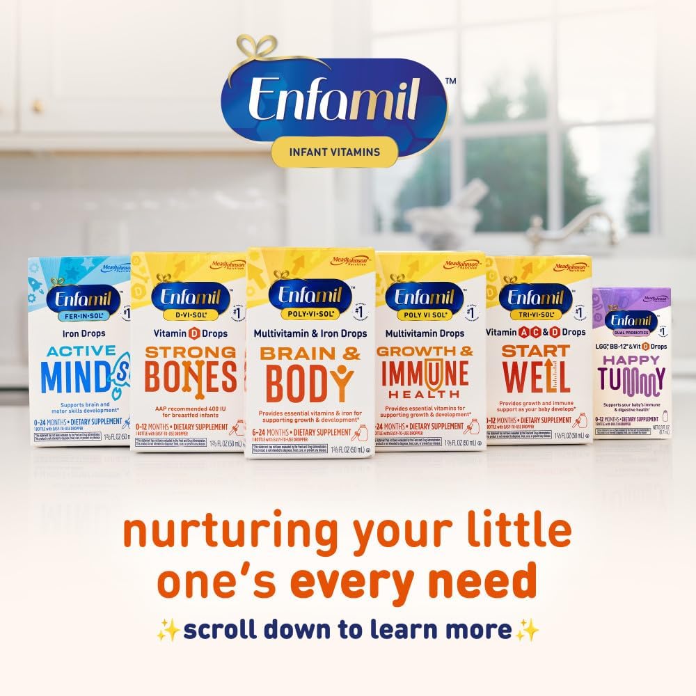 Enfamil D-Vi-Sol Liquid Vitamin D Supplement Drops for Infants, Promoting Healthy Teeth & Bones, Gluten Free, 50 mL Dropper Bottle, Pack of 3