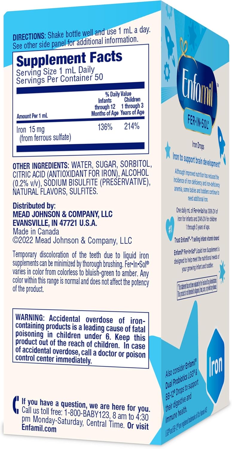 Enfamil Fer-In-Sol Iron Drops for Babies, Brain Development Support, 50 mL Bottle