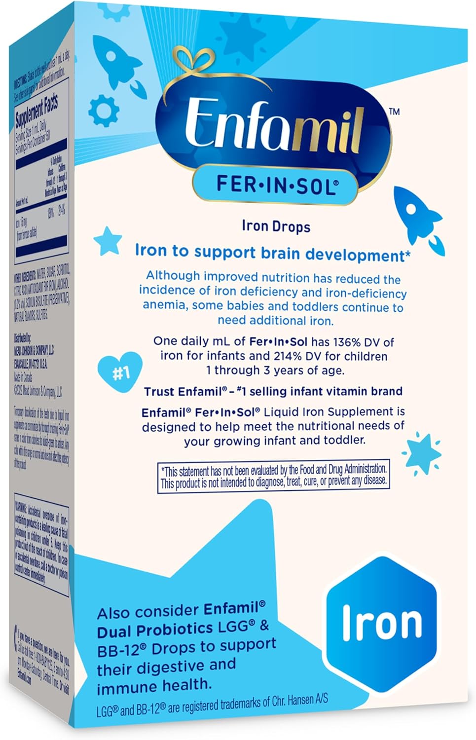 Enfamil Fer-In-Sol Iron Drops for Babies, Brain Development Support, 50 mL Bottle