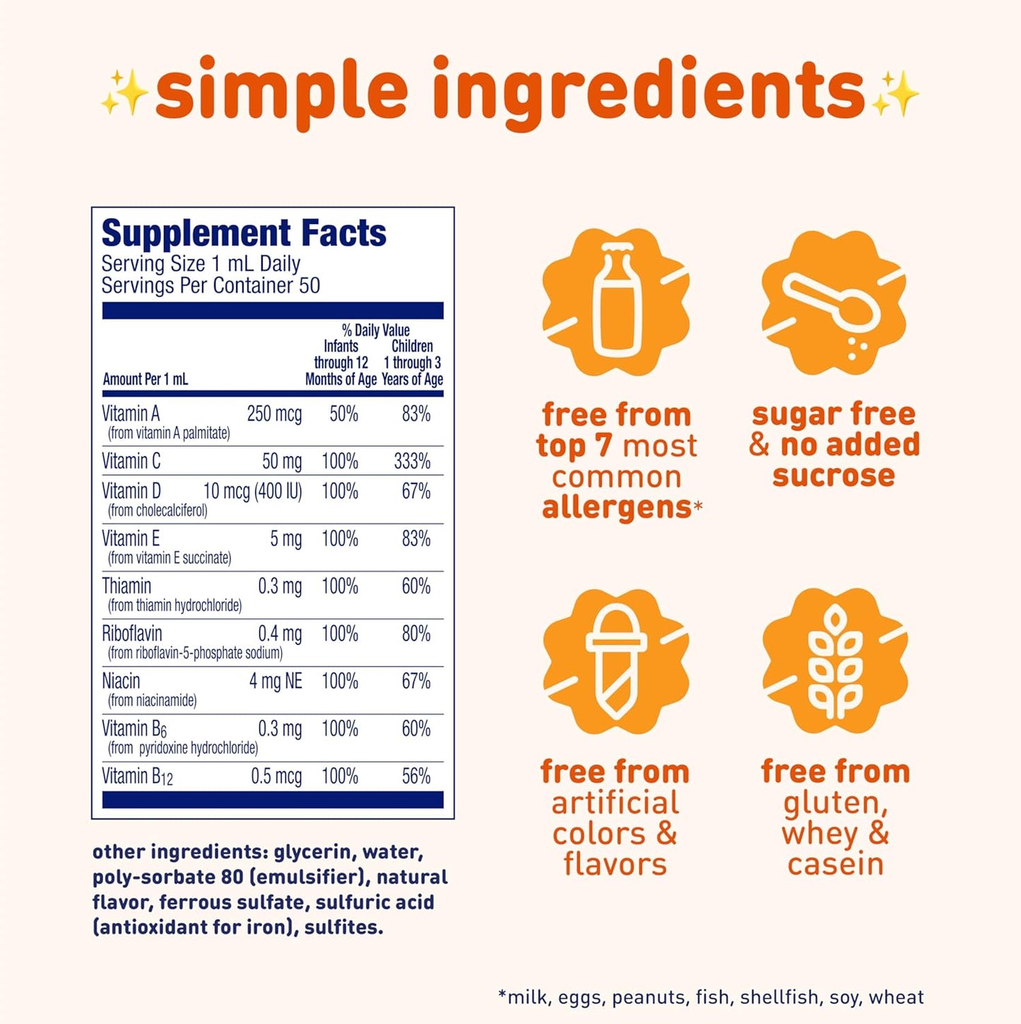Enfamil Poly-Vi-Sol Liquid Multivitamin Drops for Growth & Immune Support, 50mL Bottle