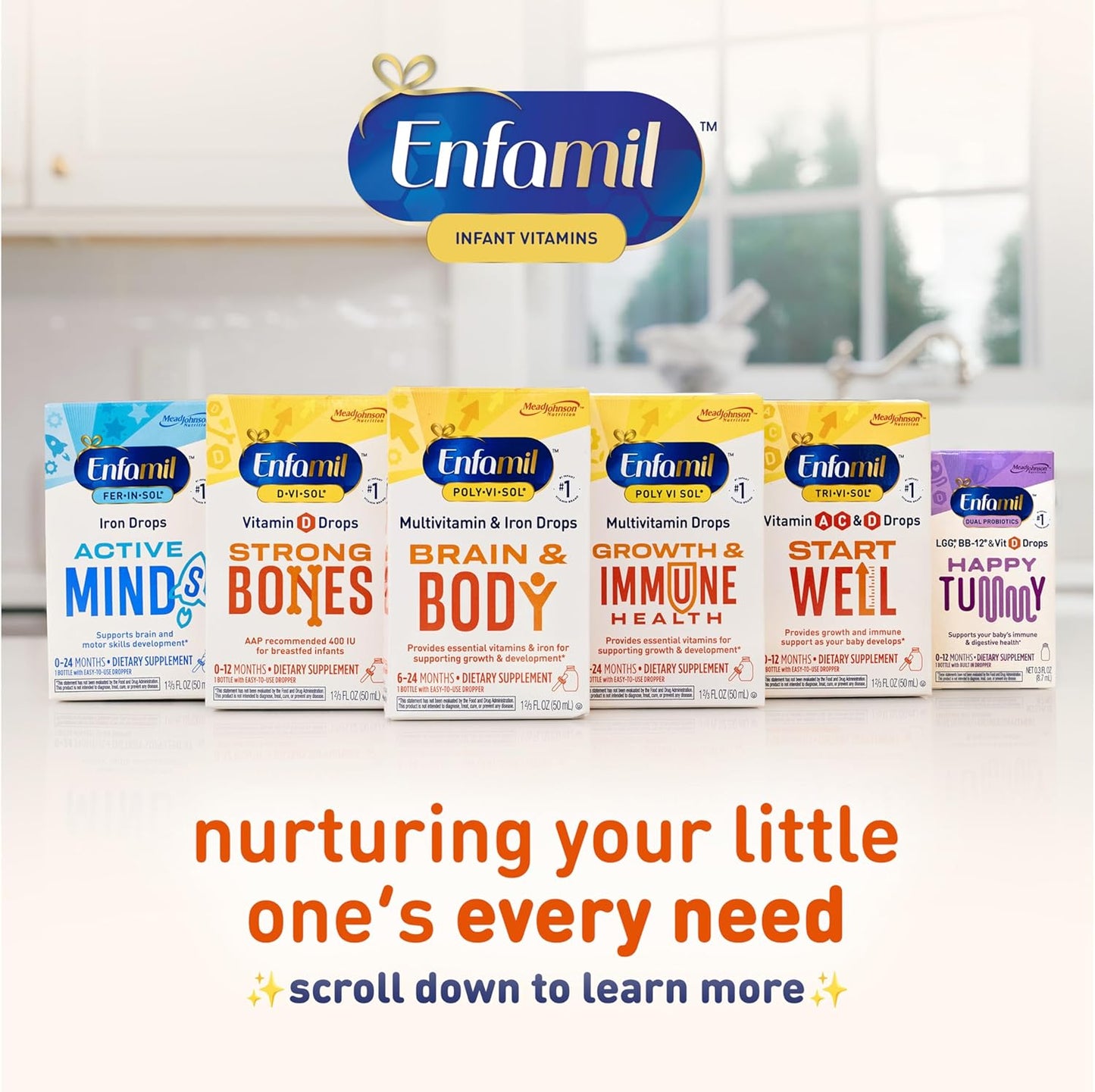 Enfamil Poly-Vi-Sol Liquid Multivitamin Drops for Growth & Immune Support, 50mL Bottle