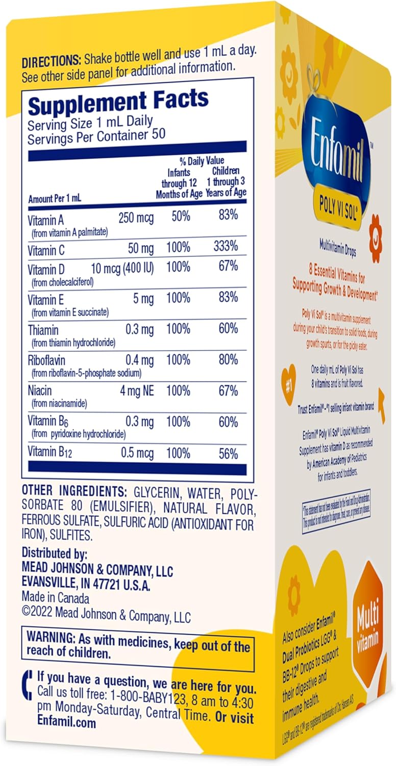 Enfamil Poly-Vi-Sol Liquid Multivitamin Drops for Growth & Immune Support, 50mL Bottle