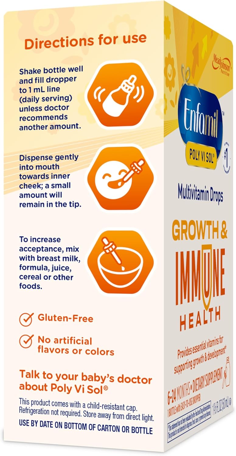 Enfamil Poly-Vi-Sol Liquid Multivitamin Drops for Growth & Immune Support, 50mL Bottle