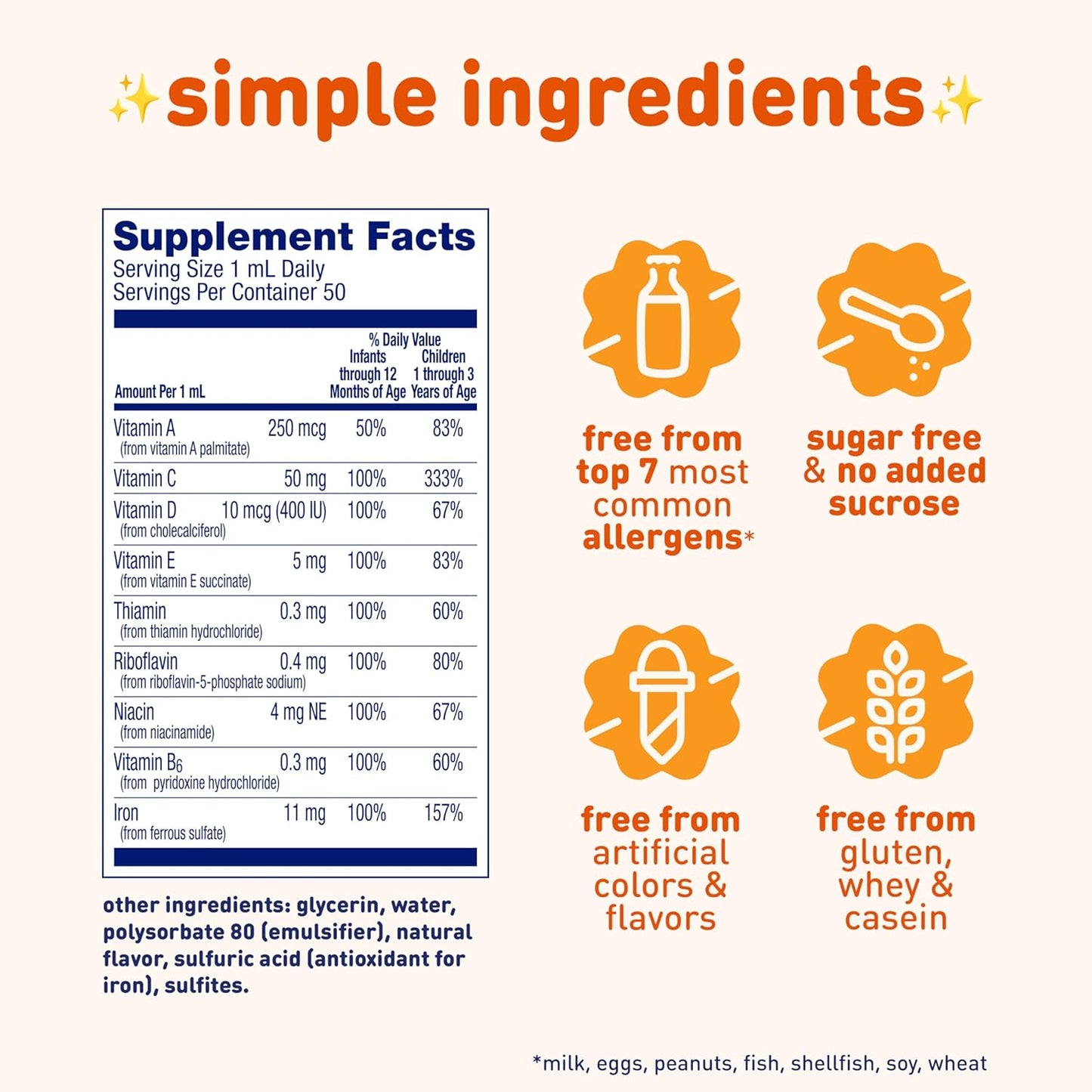Enfamil Poly-Vi-Sol Liquid Multivitamin Drops with Iron - Supports Growth & Development - 50mL Bottle
