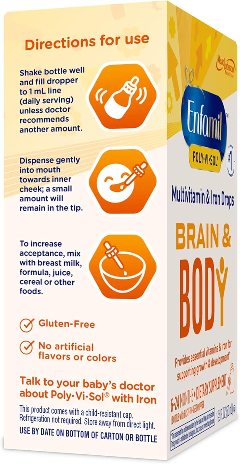 Enfamil Poly-Vi-Sol Liquid Multivitamin Drops with Iron - Supports Growth & Development - 50mL Bottle