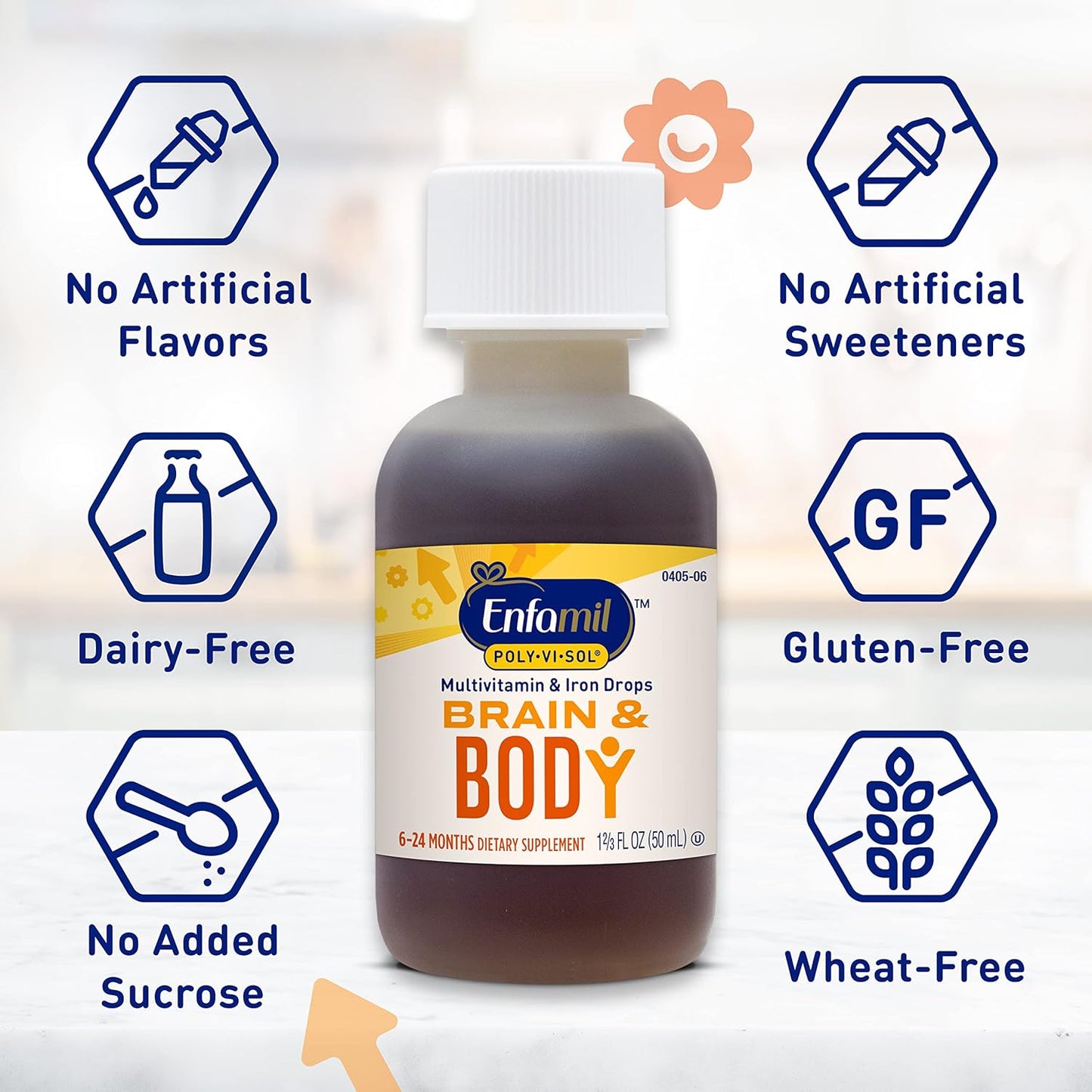 Enfamil Prenatal & Baby Vitamins Poly-Vi-Sol 8 Supplement Drops - 50mL Dropper Bottle (2 Pack) - Growth & Development Support for Infants & Toddlers