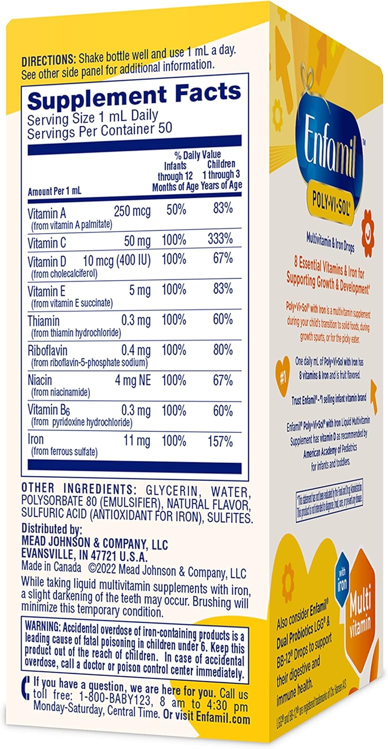Enfamil Prenatal & Baby Vitamins Poly-Vi-Sol 8 Supplement Drops - 50mL Dropper Bottle (2 Pack) - Growth & Development Support for Infants & Toddlers