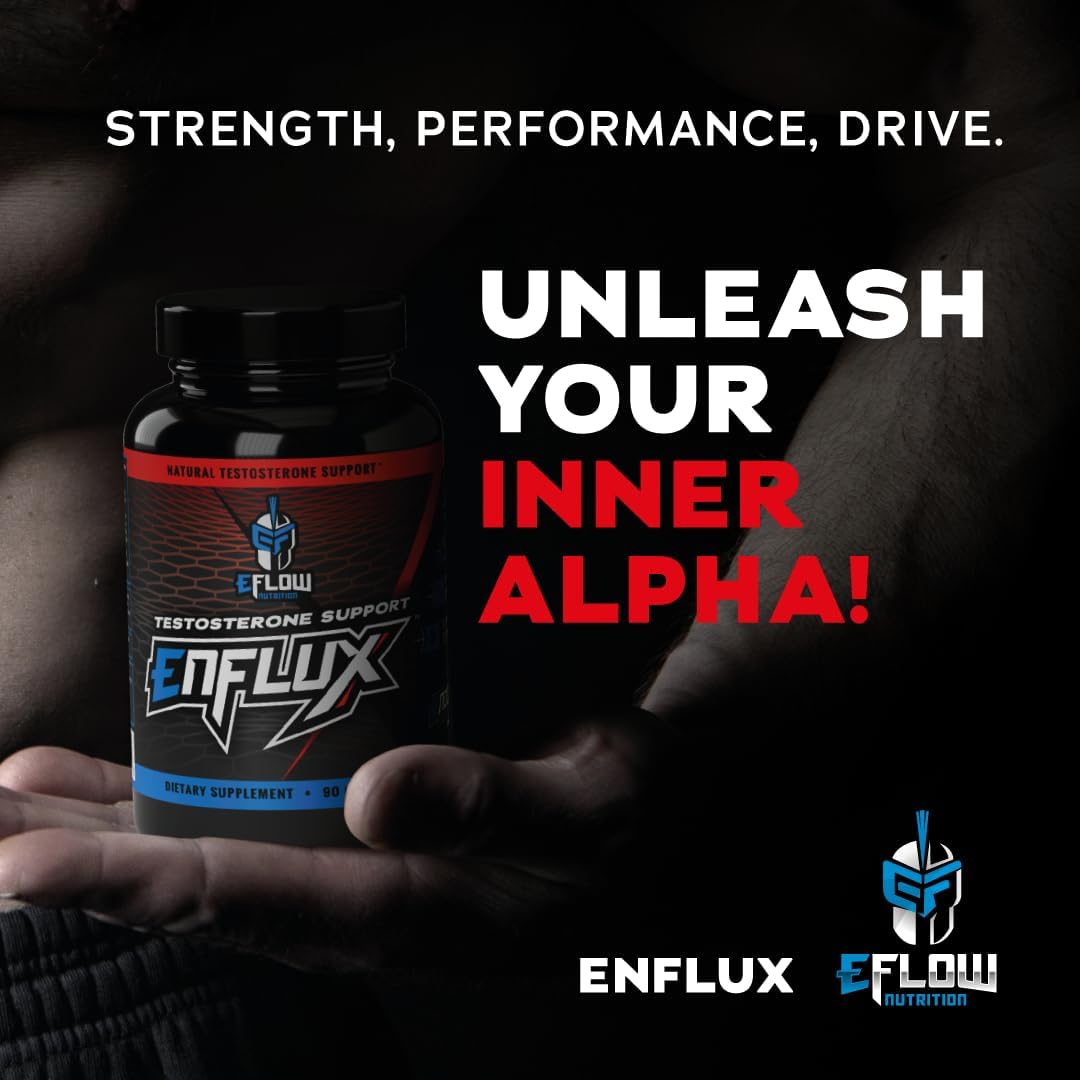Enflux Natural Testosterone Support Supplement with Ashwagandha - Boost Lean Body Mass for Men and Women - Fenugreek, DIM, Longjack & AstraGin - 90 Capsules