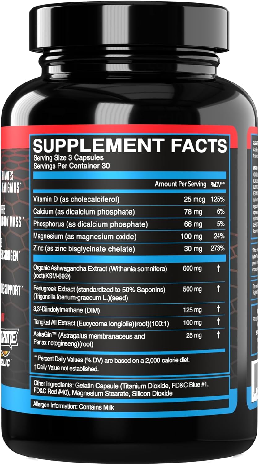 Enflux Natural Testosterone Support Supplement with Ashwagandha - Boost Lean Body Mass for Men and Women - Fenugreek, DIM, Longjack & AstraGin - 90 Capsules