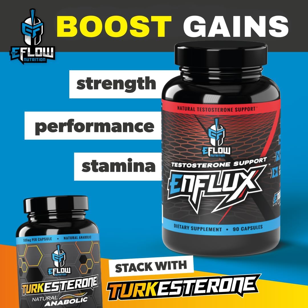 Enflux Natural Testosterone Support Supplement with Ashwagandha - Boost Lean Body Mass for Men and Women - Fenugreek, DIM, Longjack & AstraGin - 90 Capsules