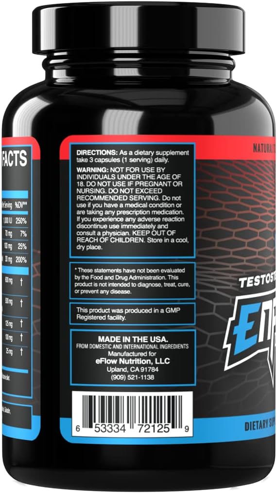 Enflux Natural Testosterone Support Supplement with Ashwagandha - Boost Lean Body Mass for Men and Women - Fenugreek, DIM, Longjack & AstraGin - 90 Capsules