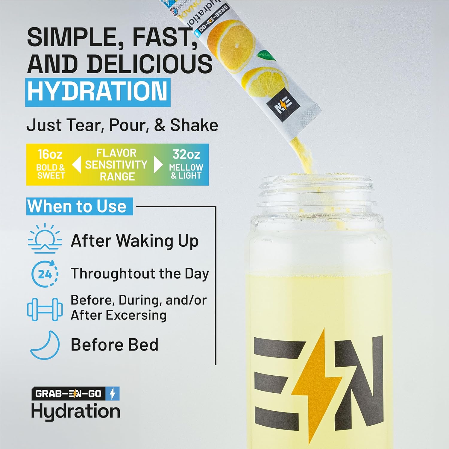 Engineered Nutrition EN Lemonade Electrolyte Powder Packets - Keto Hydration, Zero Cal, Vegan, Non-GMO, Organic, Gluten-Free - 18 CT