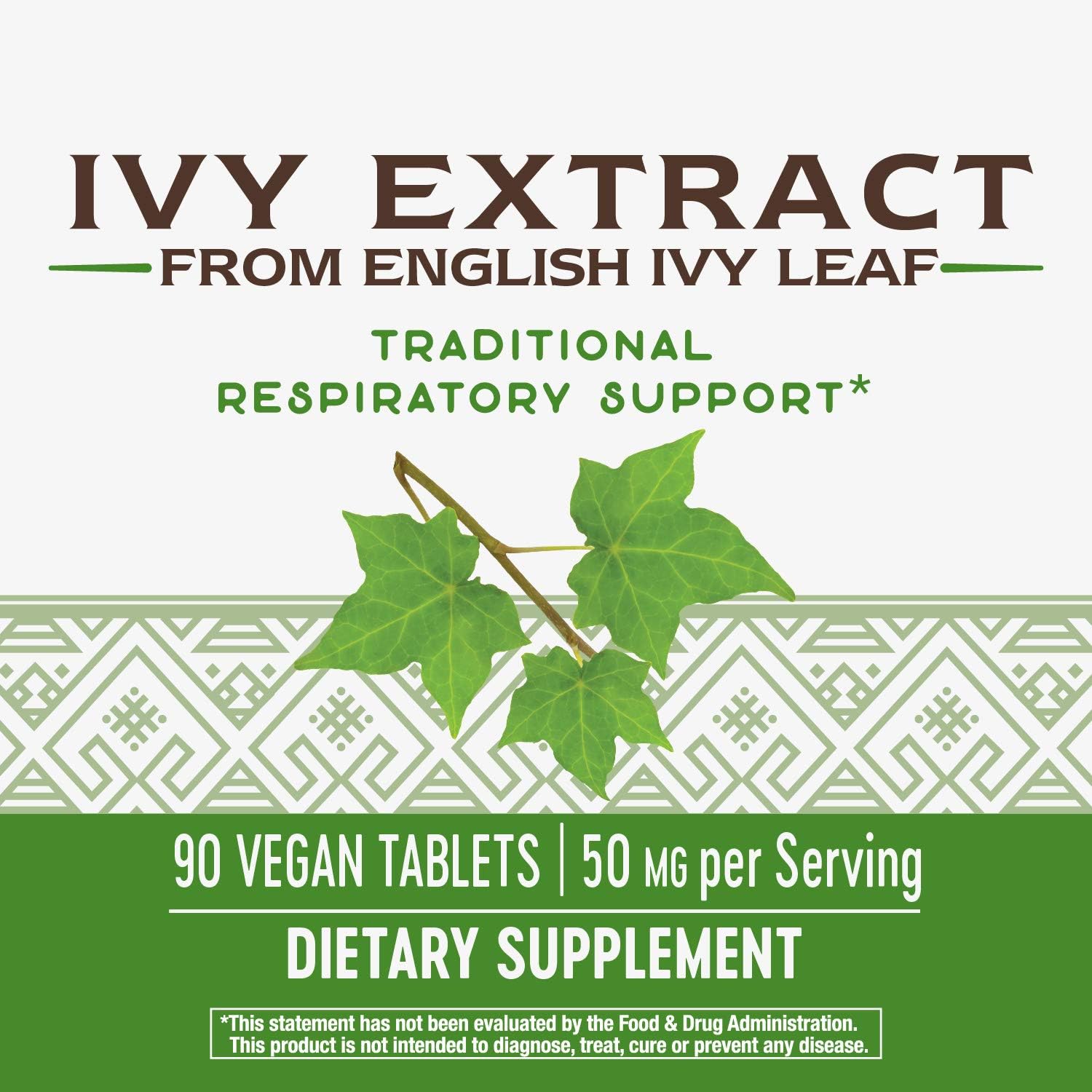 English Ivy Leaf Extract Tablets - Natural Respiratory Support Supplement (90 Count, 50mg Per Serving)