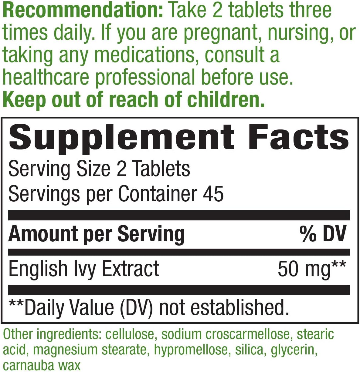 English Ivy Leaf Extract Tablets - Natural Respiratory Support Supplement (90 Count, 50mg Per Serving)